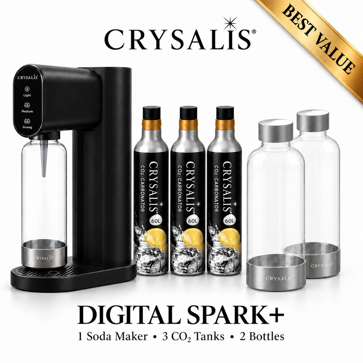 CRYSALIS Soda Maker Streaming Machine Set Carbonating Bottle - 1L | 33.8oz.