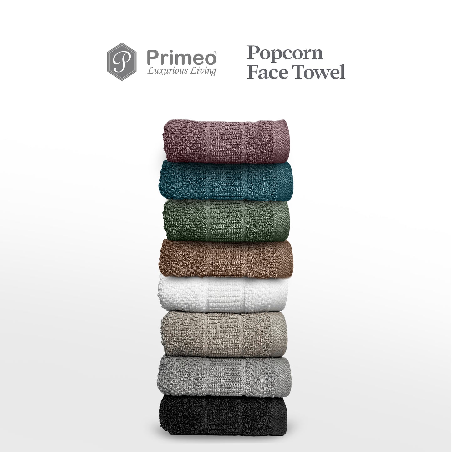 Primeo 100% Cotton Face Towel - Popcorn Weave Collection Towels