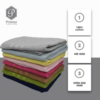 PRIMEO MY BASICS Bath Towel Premium Open End Yarn 100%Cotton 400gsm 27x54" Buy One Get One Soft High Absorbent Amazing Gift Idea For Any Occasion!