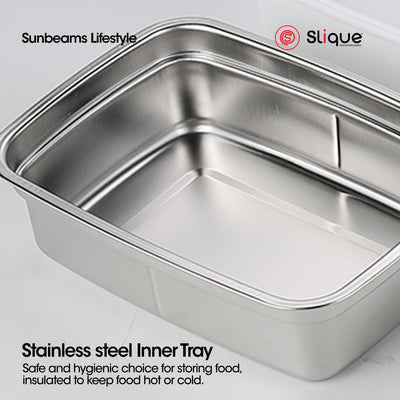 SLIQUE Lunch Box w/ Compartment Vent Spork 800ml | Stainless Steel Insulated | BPA Free Airtight Microwave Safe Amazing Gift Idea For Any Occasion!
