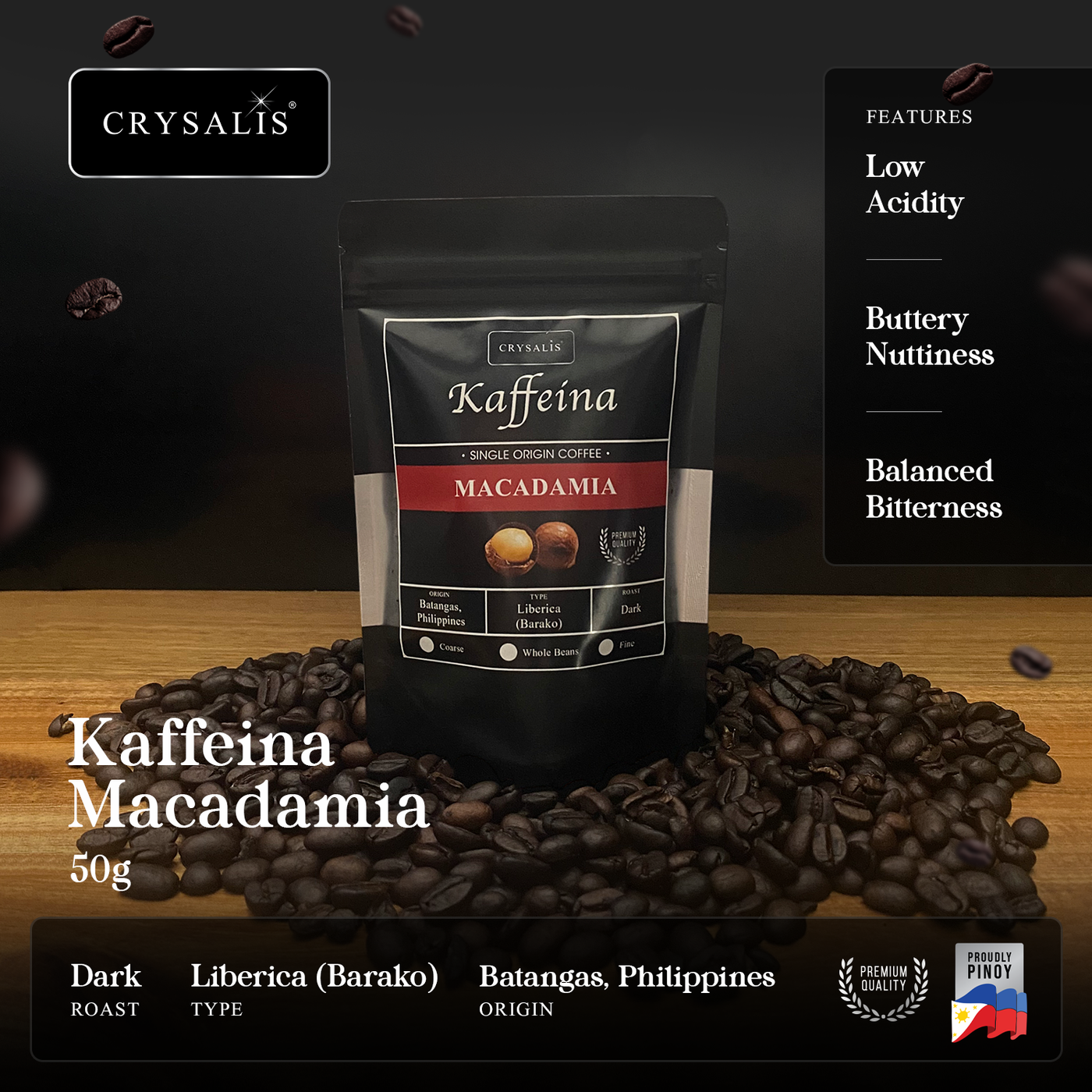 Free CRYSALIS PREMIUM KAFFEINA Coffee Beans 50g