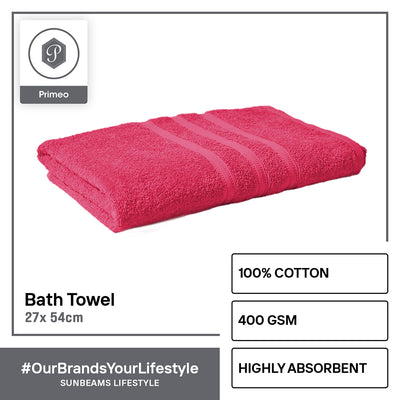 PRIMEO MY BASICS Bath Towel Premium Open End Yarn 100%Cotton 400gsm 27x54" Buy One Get One Soft High Absorbent Amazing Gift Idea For Any Occasion!