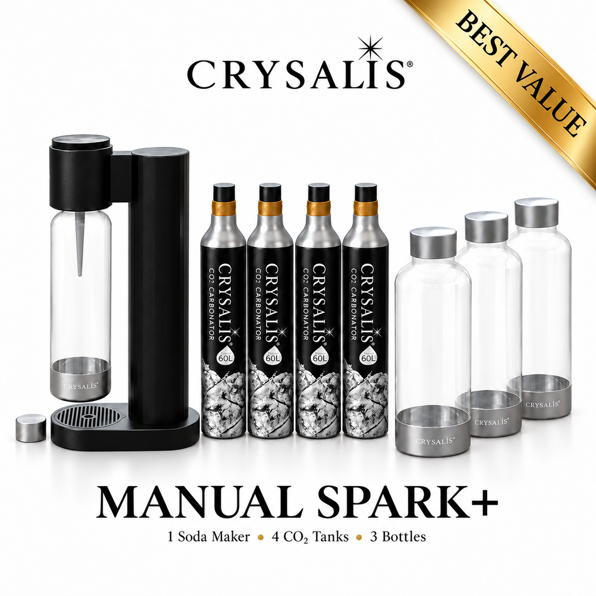 CRYSALIS Soda Maker Streaming Machine Set Carbonating Bottle - 1L | 33.8oz.
