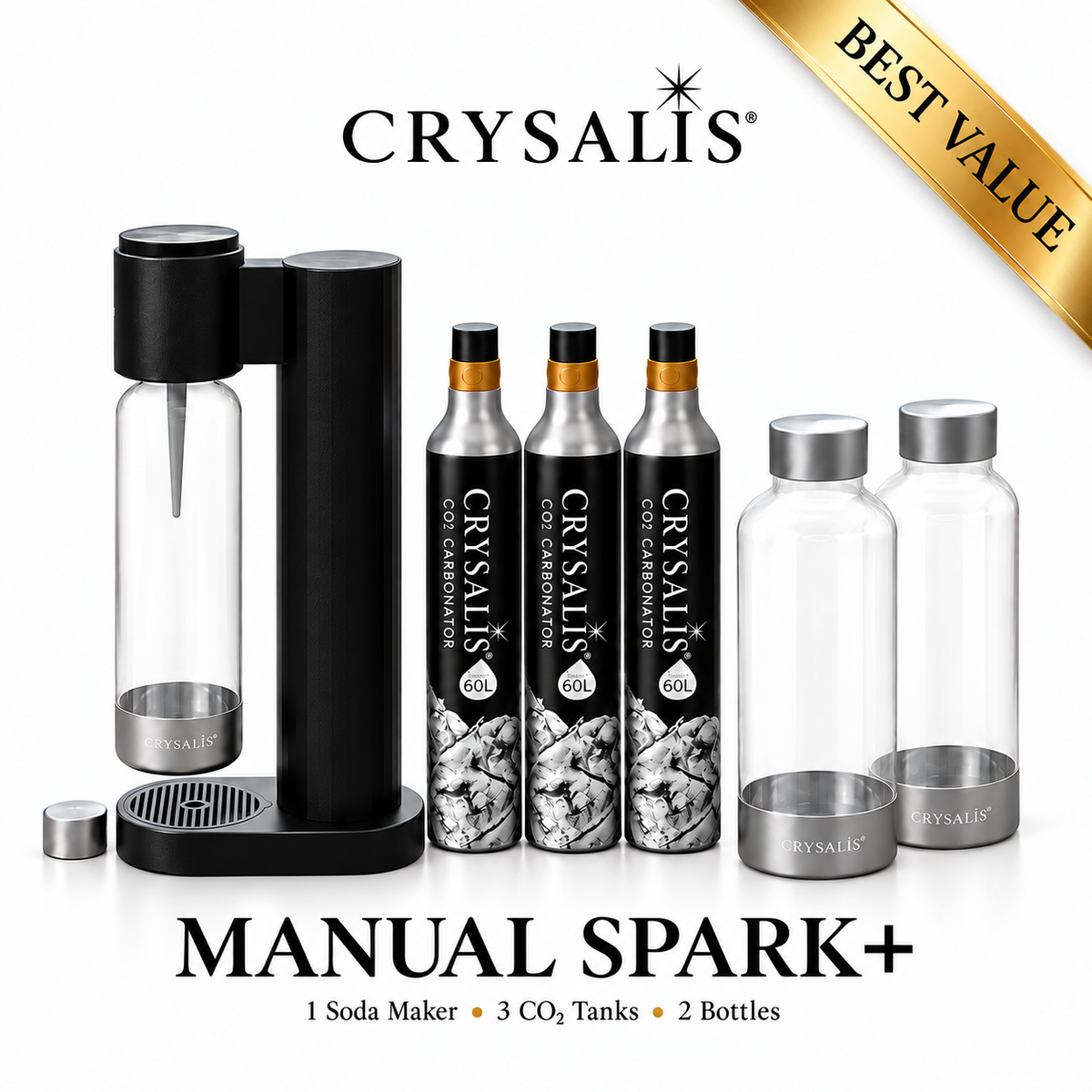CRYSALIS Soda Maker Streaming Machine Set Carbonating Bottle - 1L | 33.8oz.
