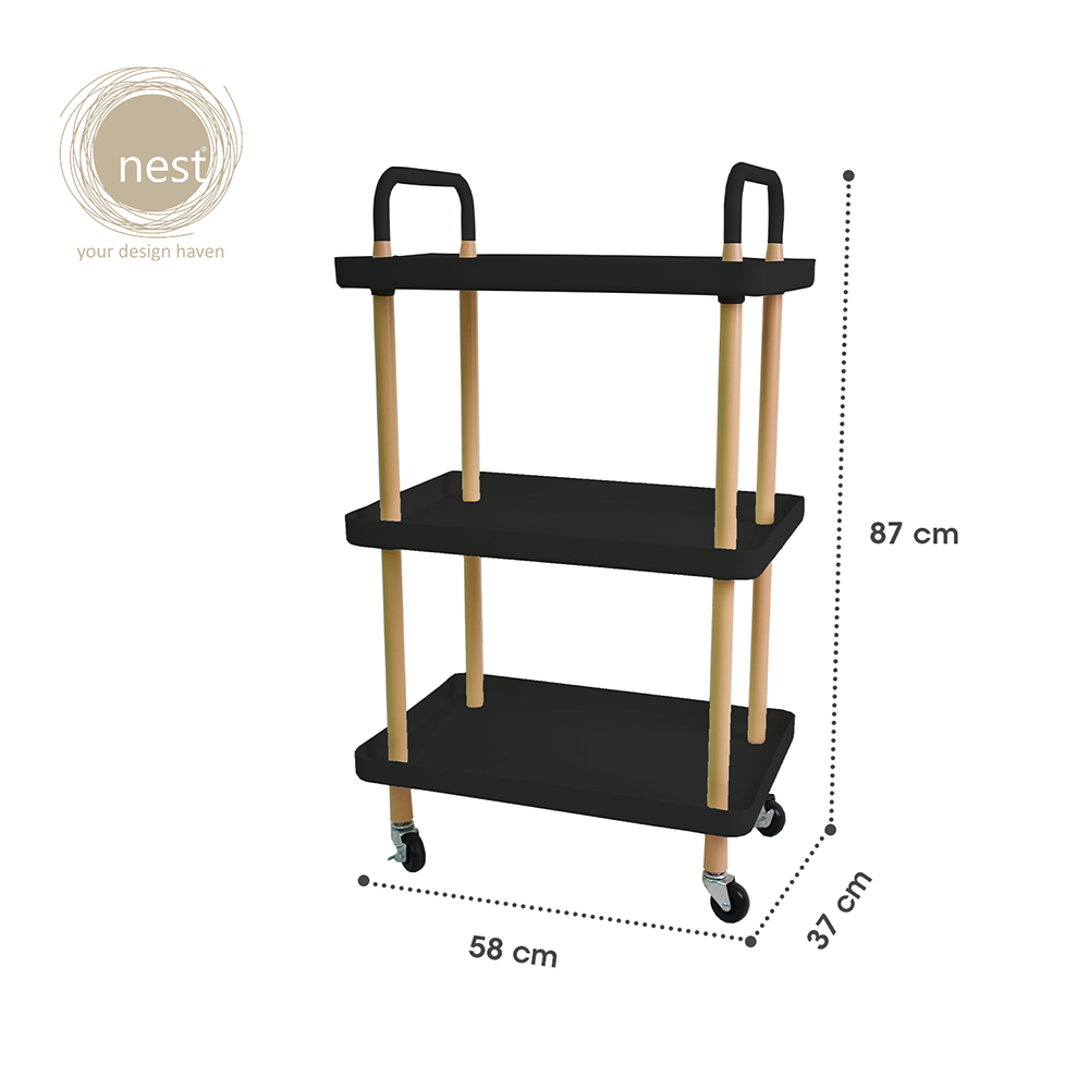NEST DESIGN LAB 3 Tier Rectangular Trolley Cart Heavy duty Durable Amazing Gift Idea For Any Occasion!