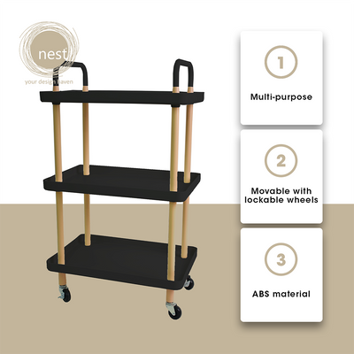 NEST DESIGN LAB 3 Tier Rectangular Trolley Cart Heavy duty Durable Amazing Gift Idea For Any Occasion!