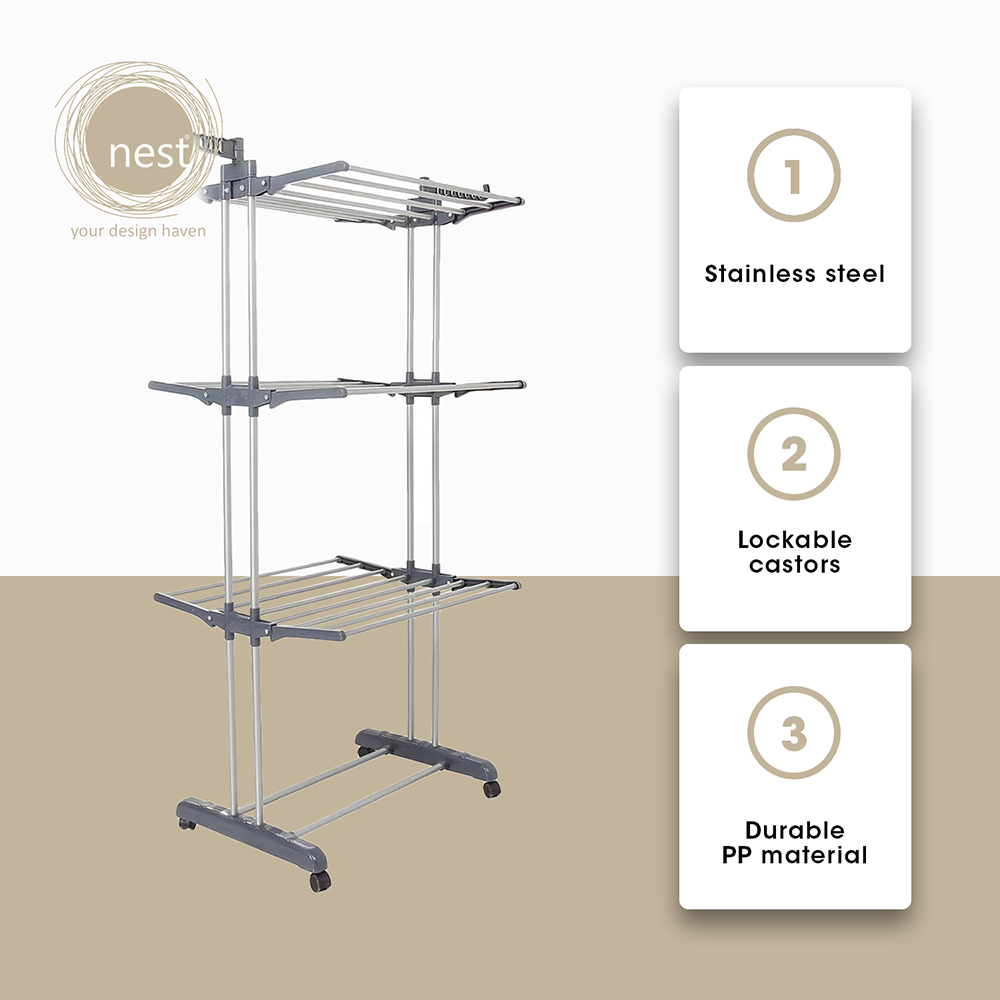 Nest Design Lab Garment Rack Stainless Steel 3 Layer 73x48x170cm Grey Dark Premium | Heavy duty | Durable Amazing Gift Idea For Any Occasion!