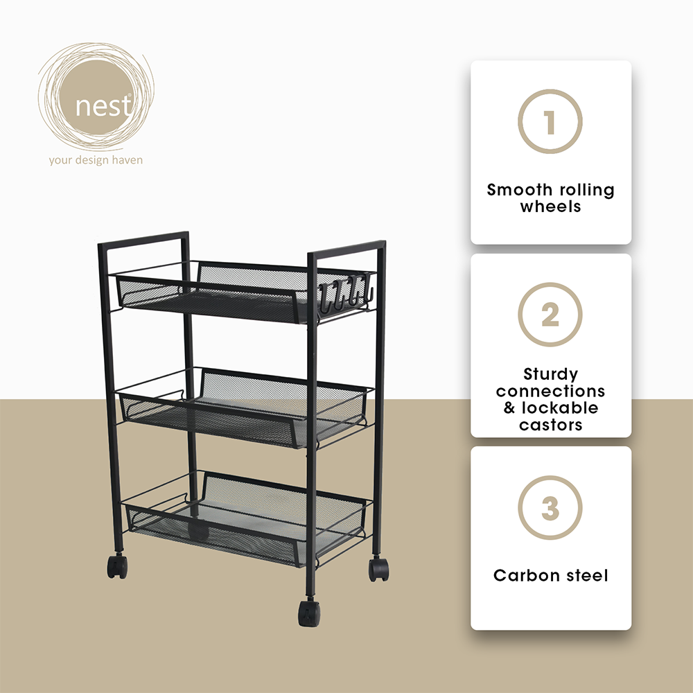 NEST DESIGN LAB 3 Multi-Tier Narrow Kitchen Storage Trolley Cart Durable Amazing Gift Idea For Any Occasion!