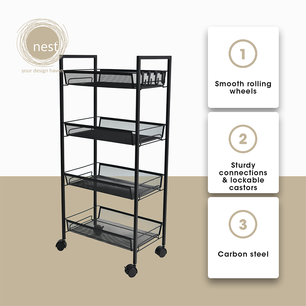 NEST DESIGN LAB 4 Multi-Tier Narrow Kitchen Storage Trolley Cart Durable Amazing Gift Idea For Any Occasion!