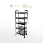 NEST DESIGN LAB 5 Multi-Tier Narrow Kitchen Storage Trolley Cart (Black)