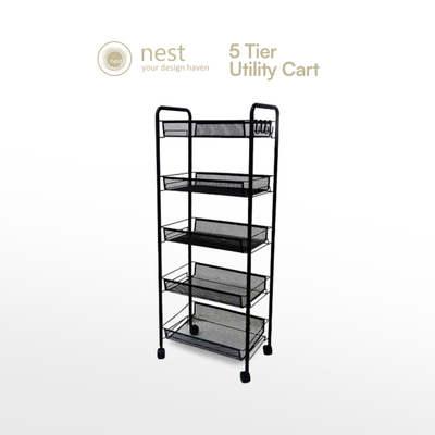 NEST DESIGN LAB 5 Multi-Tier Narrow Kitchen Storage Trolley Cart (Black)