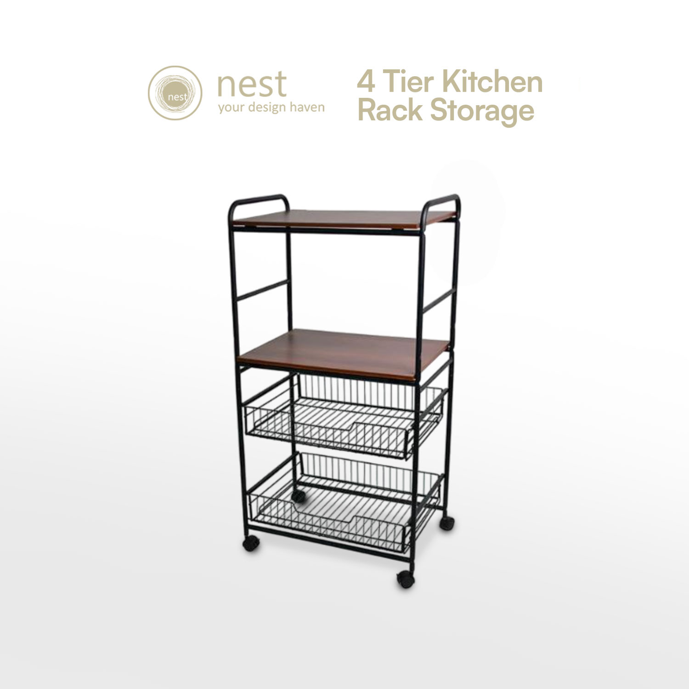 NEST DESIGN LAB  Premium Kitchen Basket Rack 4 tier with Wheels