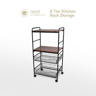 NEST DESIGN LAB  Premium Kitchen Basket Rack 4 tier with Wheels