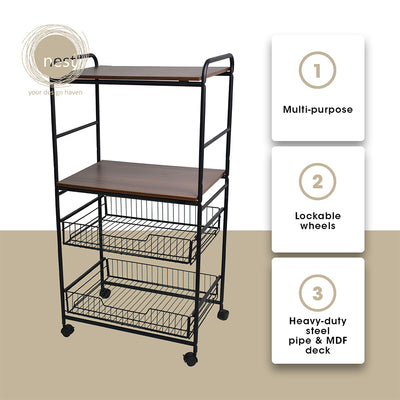 NEST DESIGN LAB  Premium | Heavy duty | Durable Kitchen Basket Rack 4 tier with Wheels Amazing Gift Idea For Any Occasion!