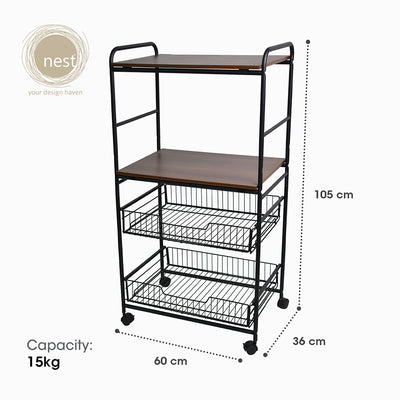 NEST DESIGN LAB  Premium Kitchen Basket Rack 4 tier with Wheels