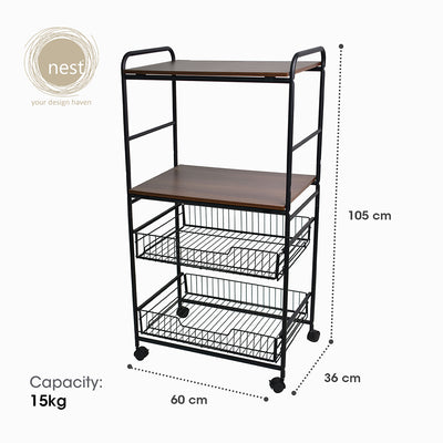 NEST DESIGN LAB  Premium | Heavy duty | Durable Kitchen Basket Rack 4 tier with Wheels Amazing Gift Idea For Any Occasion!