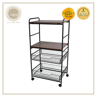 NEST DESIGN LAB  Premium | Heavy duty | Durable Kitchen Basket Rack 4 tier with Wheels Amazing Gift Idea For Any Occasion!