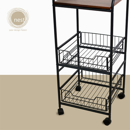 NEST DESIGN LAB Premium Kitchen Basket Rack 3 tier with Wheels