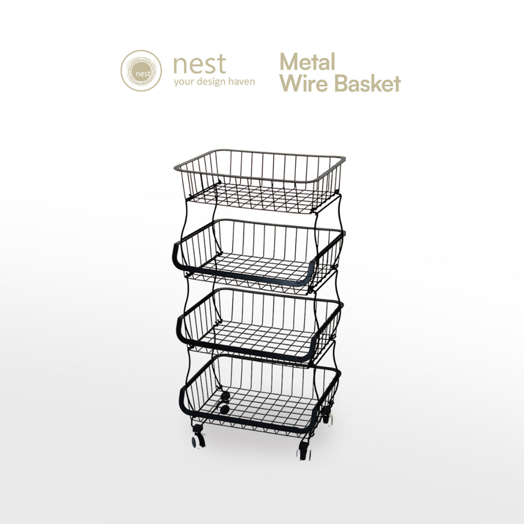NEST DESIGN LAB Premium Tier Stackable Kitchen Trolley Wire Basket Metal