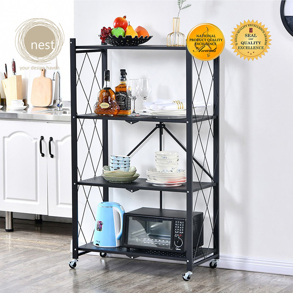 NEST DESIGN LAB 4 Layer Foldable Shelf Carbon Steel 71x39x126cm Premium | Heavy duty | Durable | Amazing Gift Idea For Any Occasion!