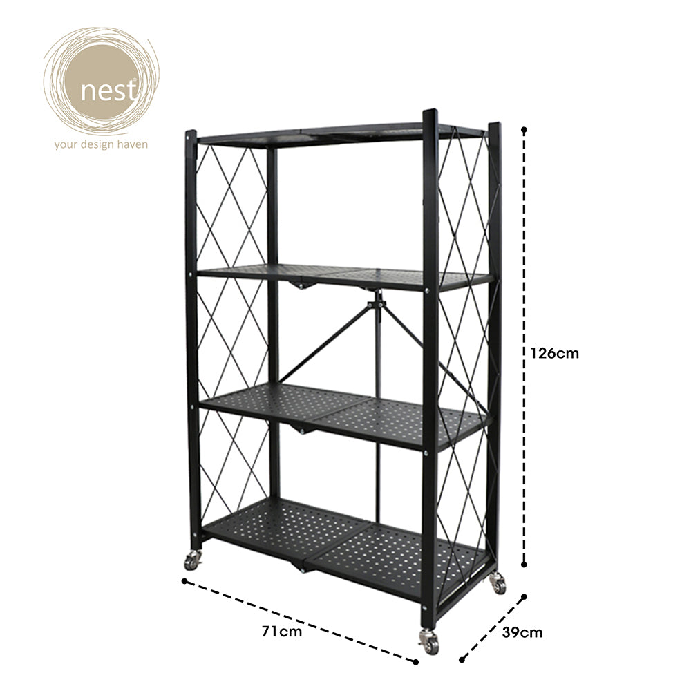 NEST DESIGN LAB 4 Layer Foldable Shelf Carbon Steel 71x39x126cm Premium | Heavy duty | Durable | Amazing Gift Idea For Any Occasion!