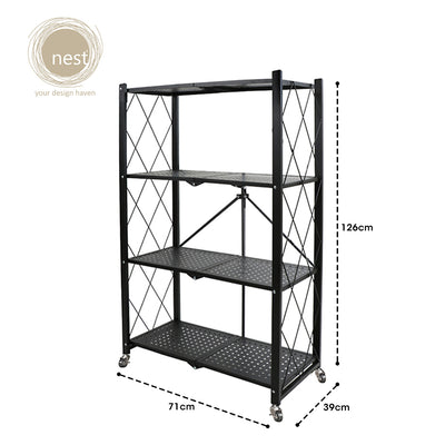 NEST DESIGN LAB 4 Layer Foldable Shelf Carbon Steel 71x39x126cm Premium | Heavy duty | Durable | Amazing Gift Idea For Any Occasion!