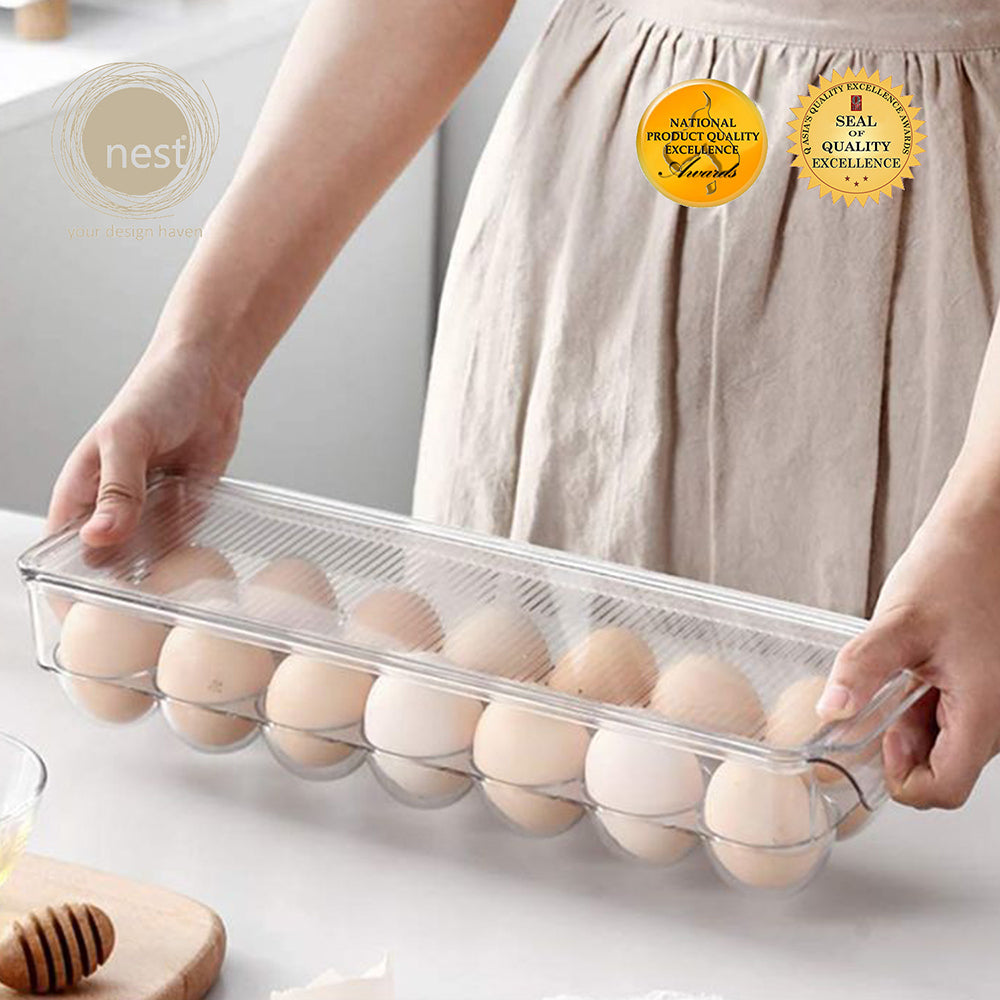 NEST DESIGN LAB Premium | Heavy duty | Durable Egg Tray Refrigerator Organizer 37x11.5x10cm Amazing Gift Idea For Any Occasion!