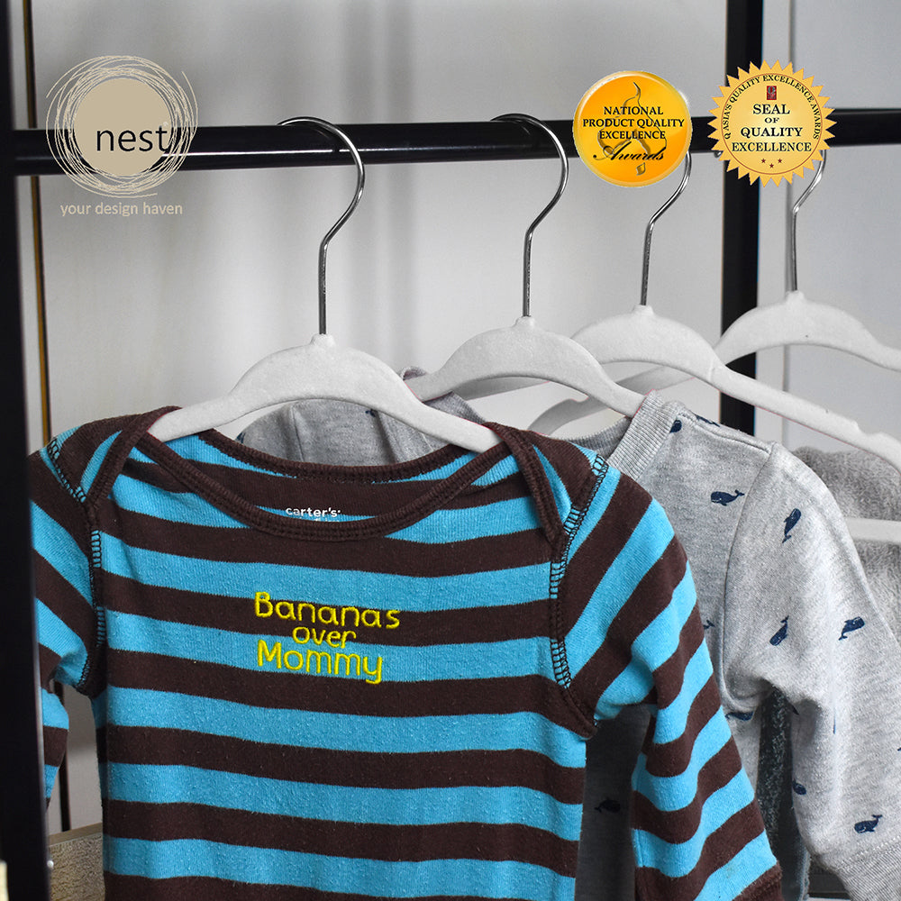 Nest Design Lab Premium Heavy duty Durable Velvet Hanger for Kids 28cm Set of 30