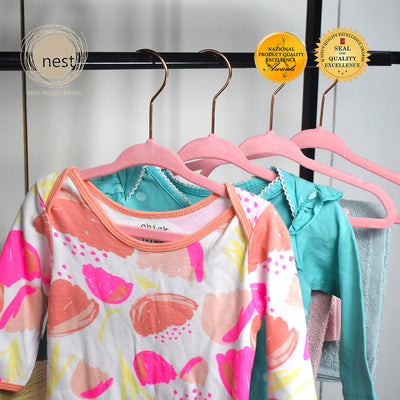 Nest Design Lab Premium Heavy duty Durable Velvet Hanger for Kids 28cm Set of 30