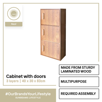 NEST DESIGN LAB Premium 3L Layer Cabinet w/ Door Multi-Purpose Cabinet Modern Italian Design Amazing Gift Idea For Any Occasion! (Walnut)