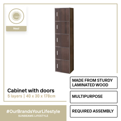 NEST DESIGN LAB Premium 5 Layer Cabinet w/ Door Multi-Purpose Modern Italian Design Amazing Gift Idea For Any Occasion! (Wenge)