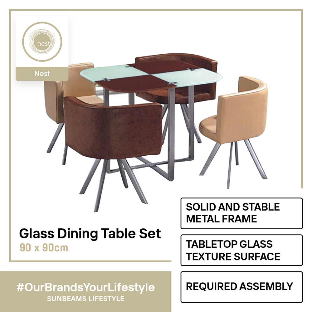 NEST DESIGN LAB Dining Table Set Square Glass 4 Seater 90x90cm Condo Living Modern Italian Design Amazing Gift Idea For Any Occasion!
