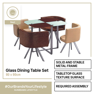 NEST DESIGN LAB Dining Table Set Square Glass 4 Seater 90x90cm Condo Living Modern Italian Design Amazing Gift Idea For Any Occasion!