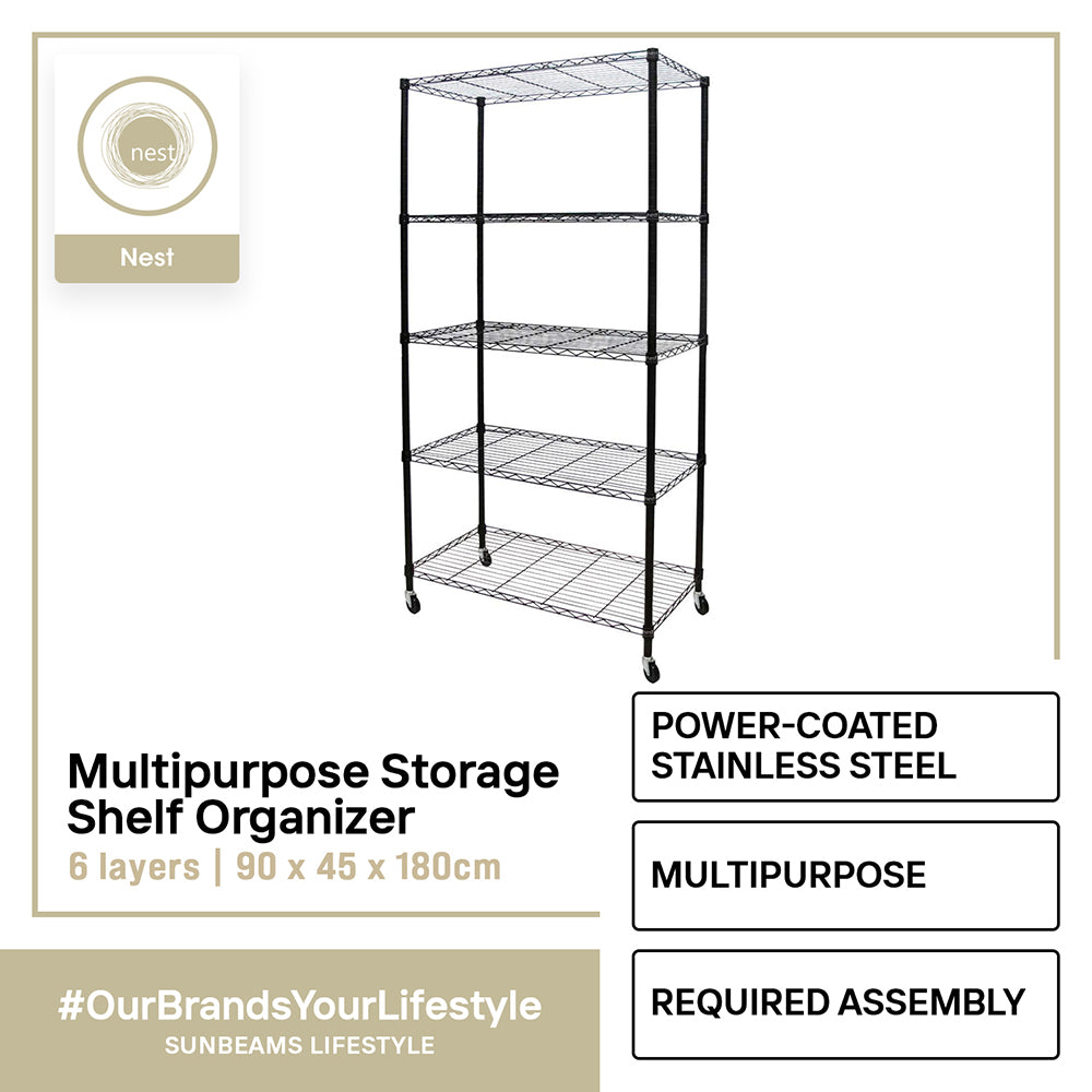 NEST DESIGN LAB Premium SS 5 Layer Multi-Purpose Storage Shelf Kitchen Organizer 90x45x180cm Amazing Gift Idea For Any Occasion!