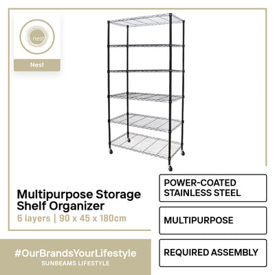 NEST DESIGN LAB Premium 6Layer Multi-Purpose Storage Shelf w/ Wheels Kitchen Organizer Amazing Gift Idea For Any Occasion!