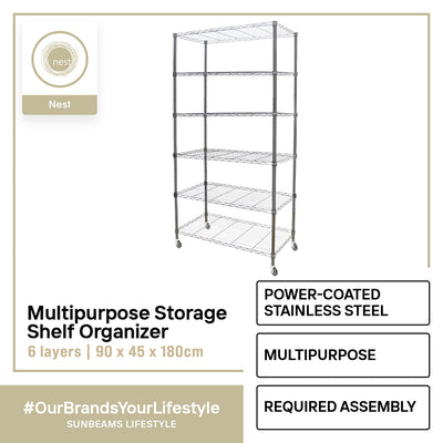 NEST DESIGN LAB Premium 6Layer Multi-Purpose Storage Shelf w/ Wheels Kitchen Organizer Amazing Gift Idea For Any Occasion!