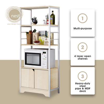 NEST DESIGN LAB Premium Kitchen Storage Rack Multi-Layer with Cabinet Layer Amazing Gift Idea For Any Occasion! (Maple)