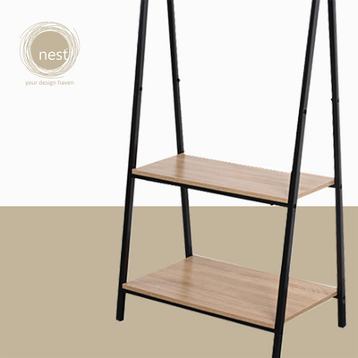 NEST DESIGN LAB Clothes Hanging Rack with Wooden Shelves 64 x 40 x 150cm Condo Living Modern Italian Design Amazing Gift Idea For Any Occasion!