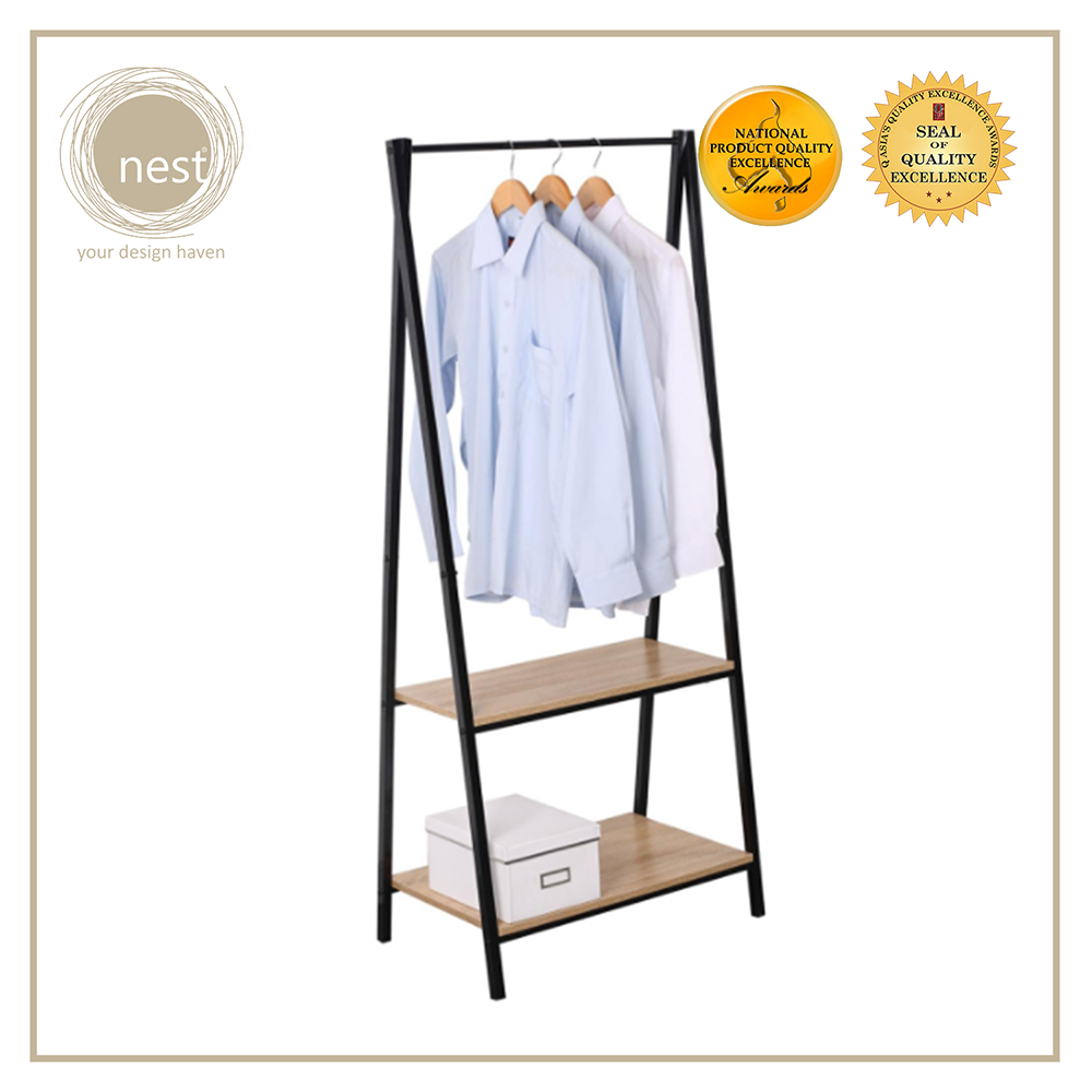 NEST DESIGN LAB Clothes Hanging Rack with Wooden Shelves 64 x 40 x 150cm Condo Living Modern Italian Design Amazing Gift Idea For Any Occasion!