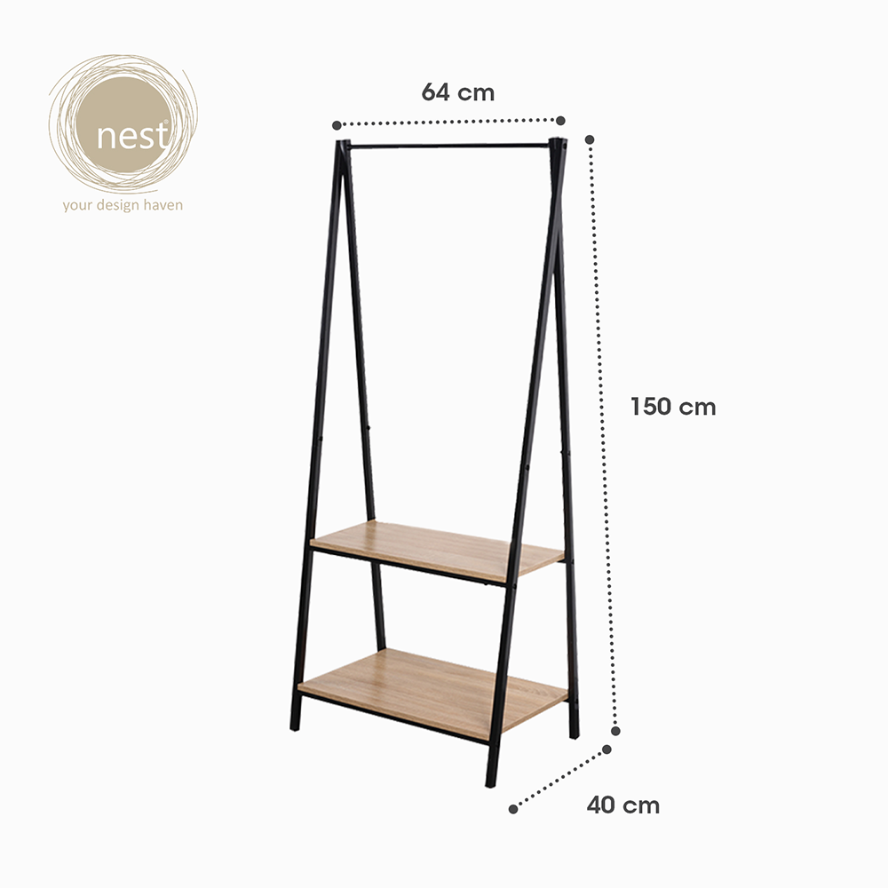 NEST DESIGN LAB Clothes Hanging Rack with Wooden Shelves 64 x 40 x 150cm Condo Living Modern Italian Design Amazing Gift Idea For Any Occasion!