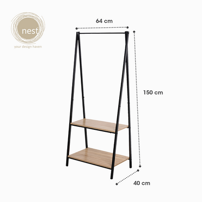NEST DESIGN LAB Clothes Hanging Rack with Wooden Shelves 64 x 40 x 150cm Condo Living Modern Italian Design Amazing Gift Idea For Any Occasion!