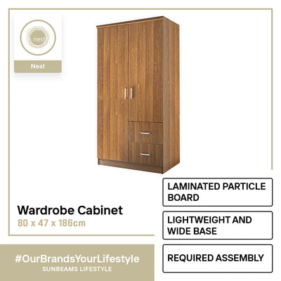 NEST DESIGN LAB Premium Wardrobe 2 Doors & 2 Drawers Modern Italian Design Amazing Gift Idea For Any Occasion! (Walnut)