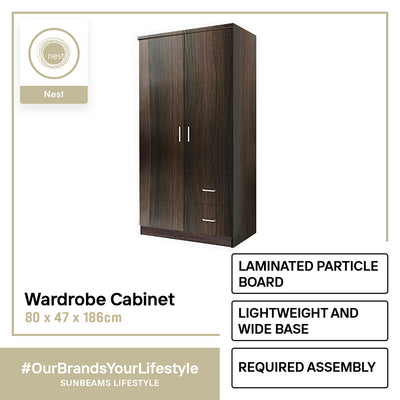 NEST DESIGN LAB Premium Wardrobe 2 Doors & 2 Drawers Modern Italian Design Amazing Gift Idea For Any Occasion! (Wenge)