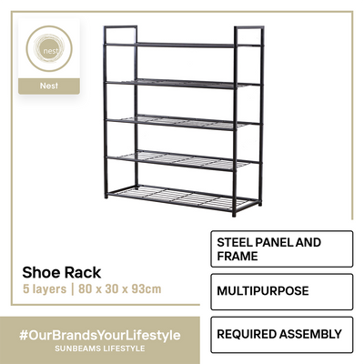 NEST DESIGN LAB Premium Shoe Rack  5 Layer 80cm X 30cm X 93cm Amazing Gift Idea For Any Occasion!