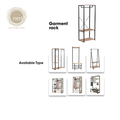 NEST DESIGN LAB Garment Clothes Hanging Rack w/ top shelf & 3-Tier Shoes/Clothing/Storage Wooden Shelves Amazing Gift Idea For Any Occasion!