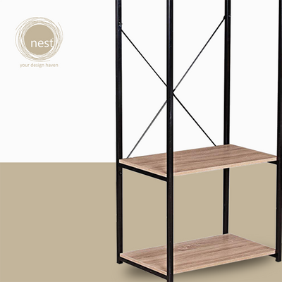 NEST DESIGN LAB Garment Clothes Hanging Rack w/ top shelf & 3-Tier Shoes/Clothing/Storage Wooden Shelves Amazing Gift Idea For Any Occasion!