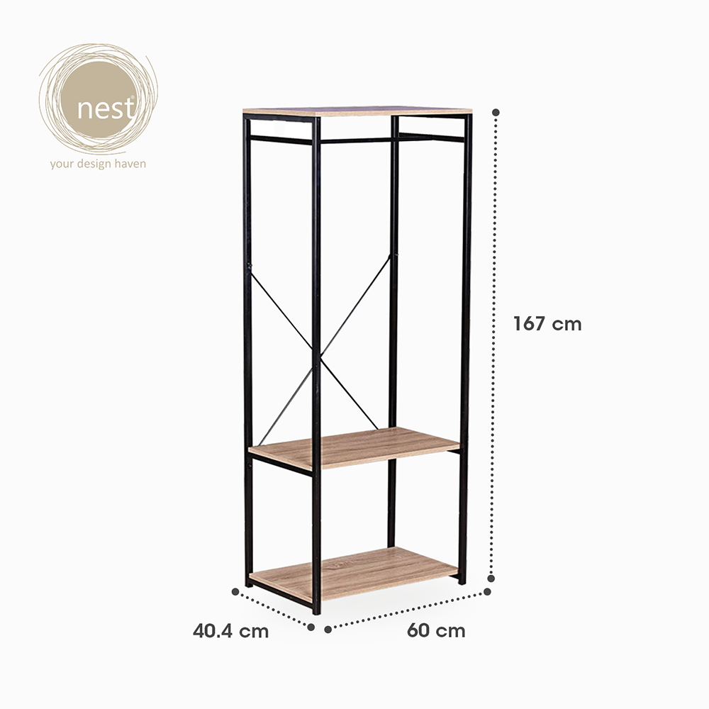 NEST DESIGN LAB Garment Clothes Hanging Rack w/ top shelf & 3-Tier Shoes/Clothing/Storage Wooden Shelves Amazing Gift Idea For Any Occasion!