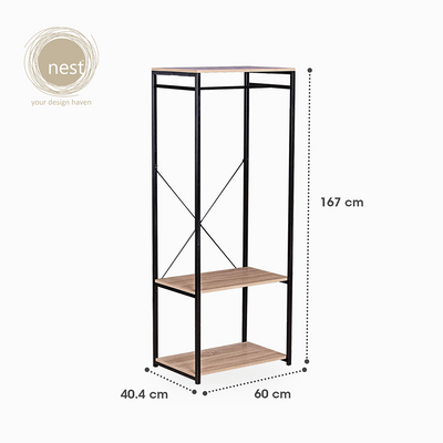 NEST DESIGN LAB Garment Clothes Hanging Rack w/ top shelf & 3-Tier Shoes/Clothing/Storage Wooden Shelves Amazing Gift Idea For Any Occasion!