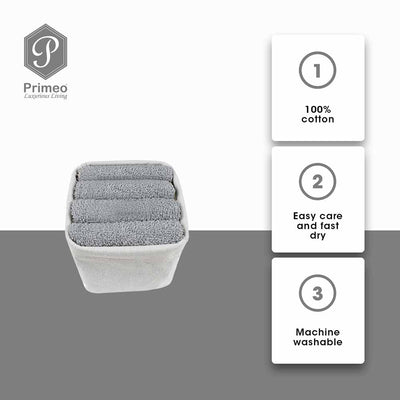 PRIMEO Premium 100% Cotton Hand Towel w/ Basket 300gsm Soft High Absorbent 13x13" Set of 4 Amazing Gift Idea For Any Occasion!