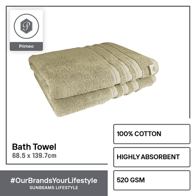 PRIMEO Premium 100% Cotton Bath Towel 520gsm Soft High Absorbent Set of 2 Modern Italian Design Amazing Gift Idea For Any Occasion!
